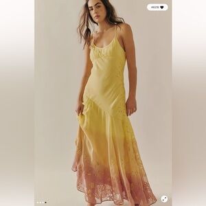 Free People Spring Showers Embroidered Lace Floral Hem Ombre Maxi Dress XL